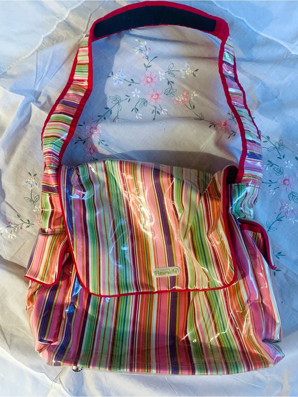 Fleurville Multicolor Striped Shoulder Diaper Bag - Pink & Green